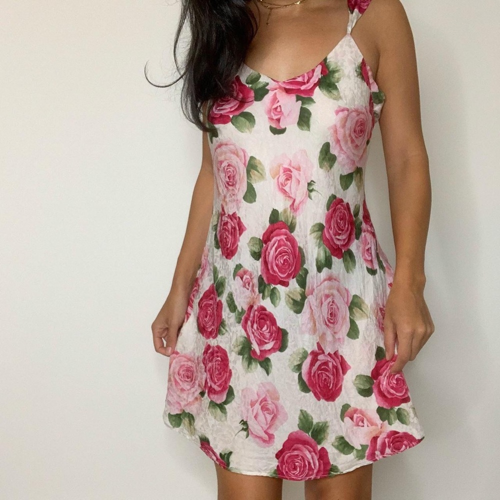 Silx by August Silk Pink Rose Print Slip Dress on White
